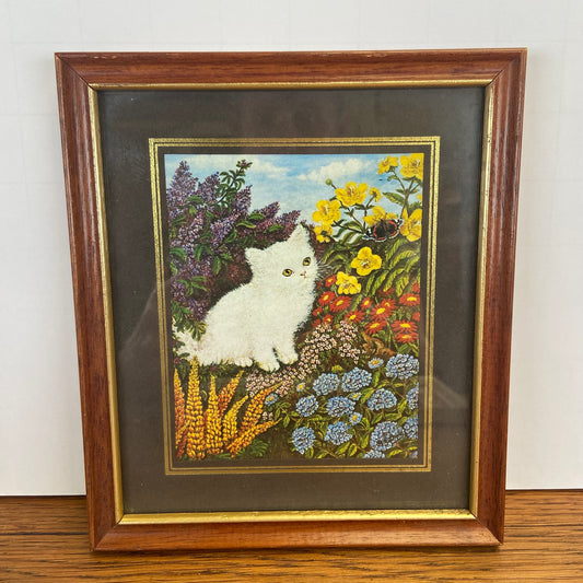 Vintage schilderijtje witte kat