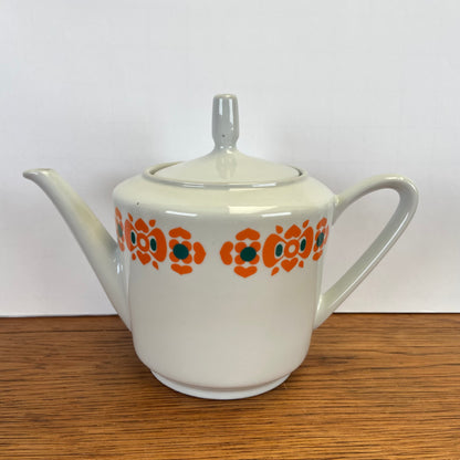 Vintage theepot oranje bloemen