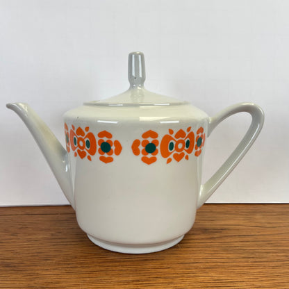 Vintage theepot oranje bloemen