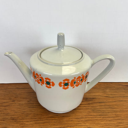 Vintage theepot oranje bloemen