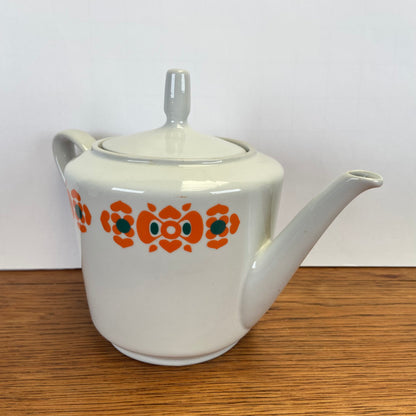 Vintage theepot oranje bloemen