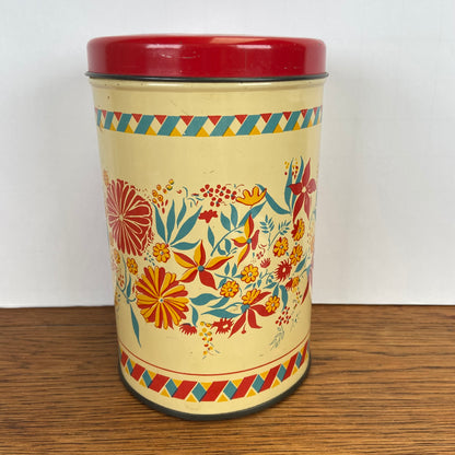 Vintage blik bloemen rode deksel