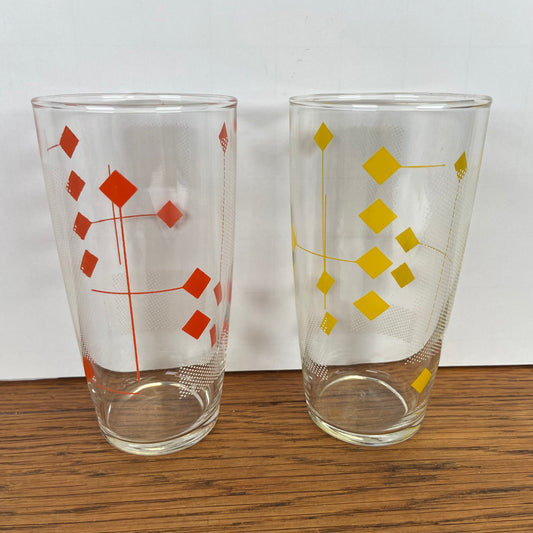 2 vintage limonade glazen rood geel
