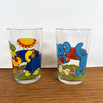 2 vintage glaasjes lange hond