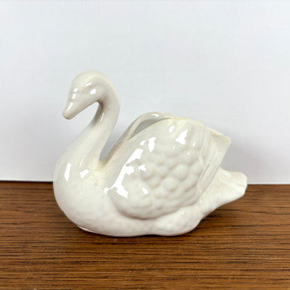 Vintage witte bloempot zwaantje