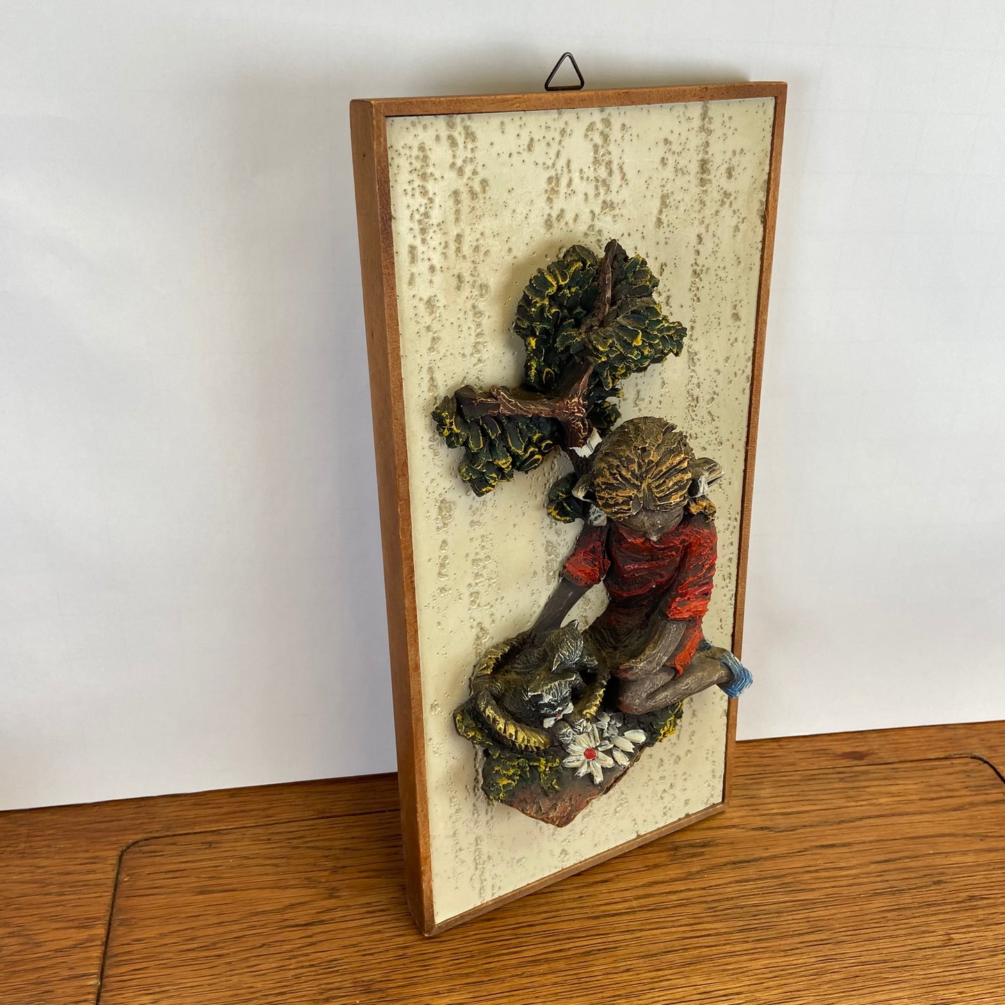 Vintage 3D schilderij meisje met kat