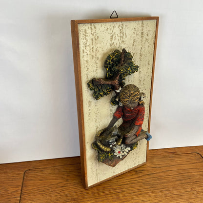 Vintage 3D schilderij meisje met kat