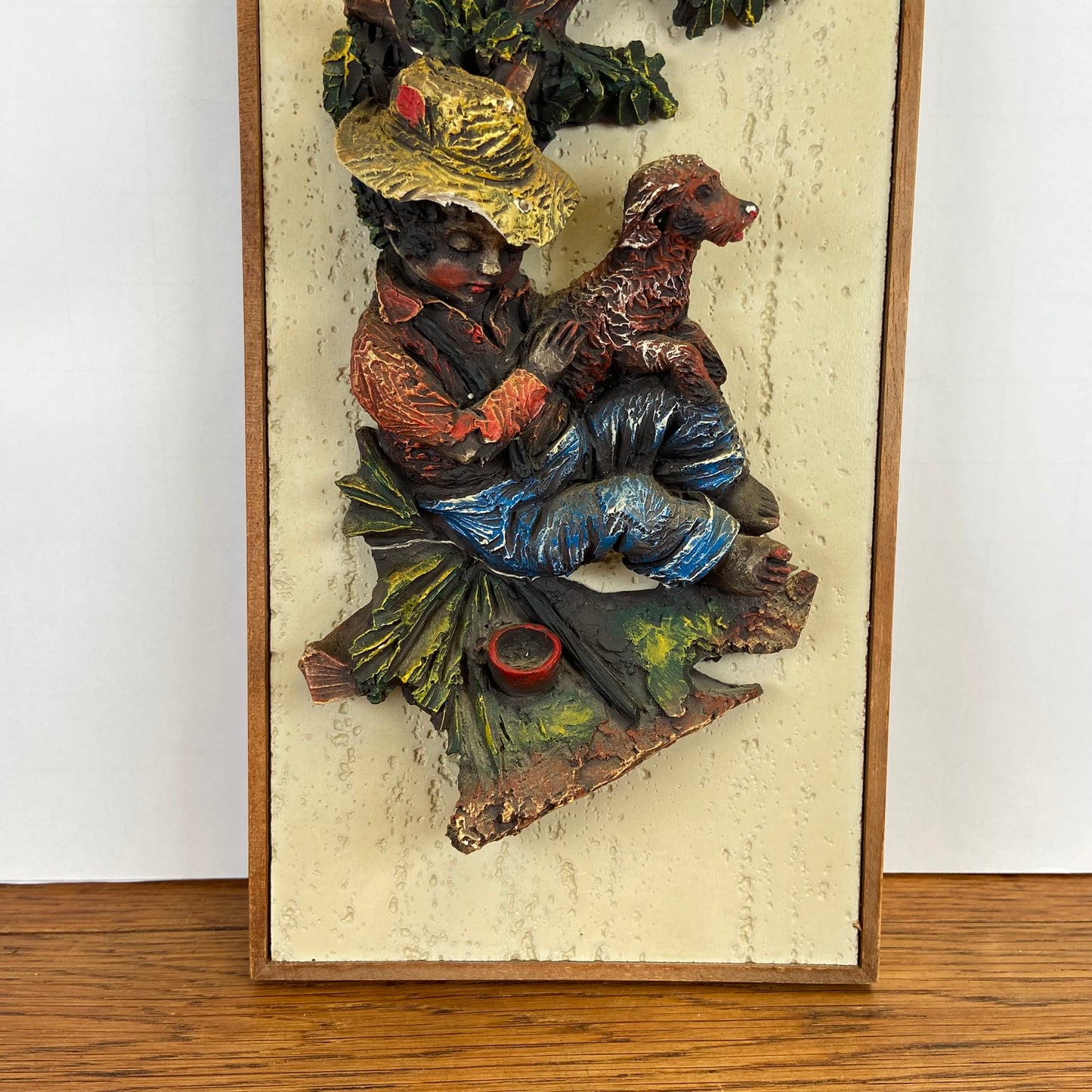 Vintage 3 D schilderij jongen met hond