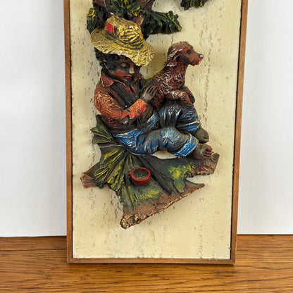 Vintage 3 D schilderij jongen met hond