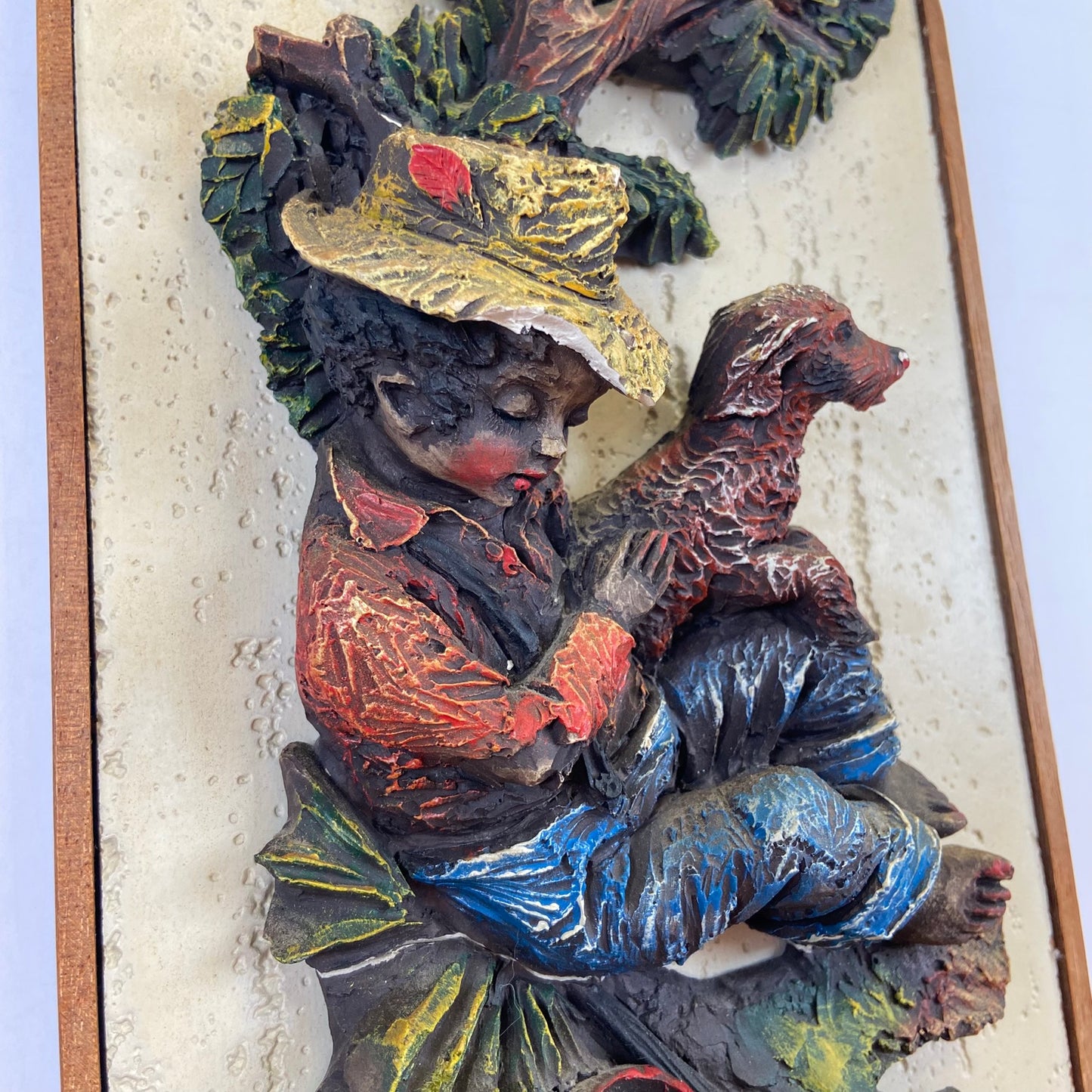 Vintage 3 D schilderij jongen met hond
