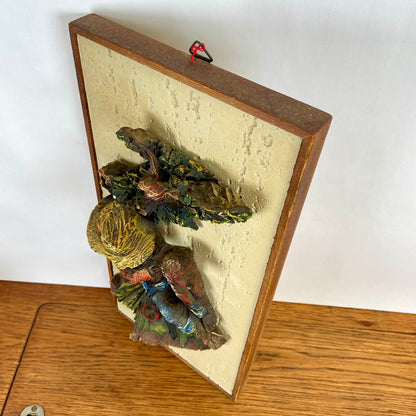 Vintage 3 D schilderij jongen met hond