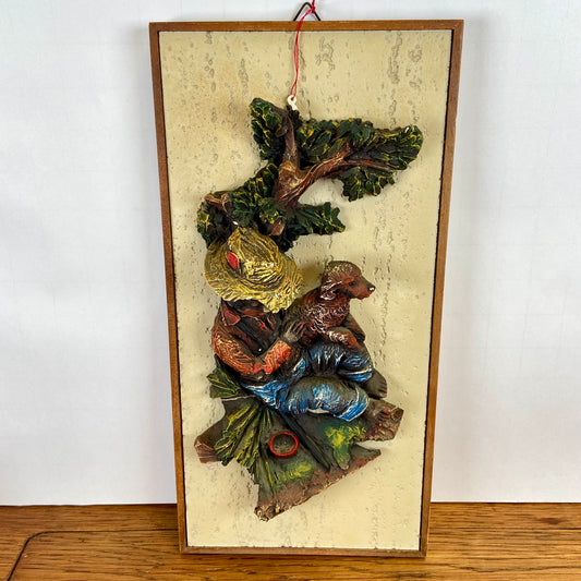 Vintage 3 D schilderij jongen met hond