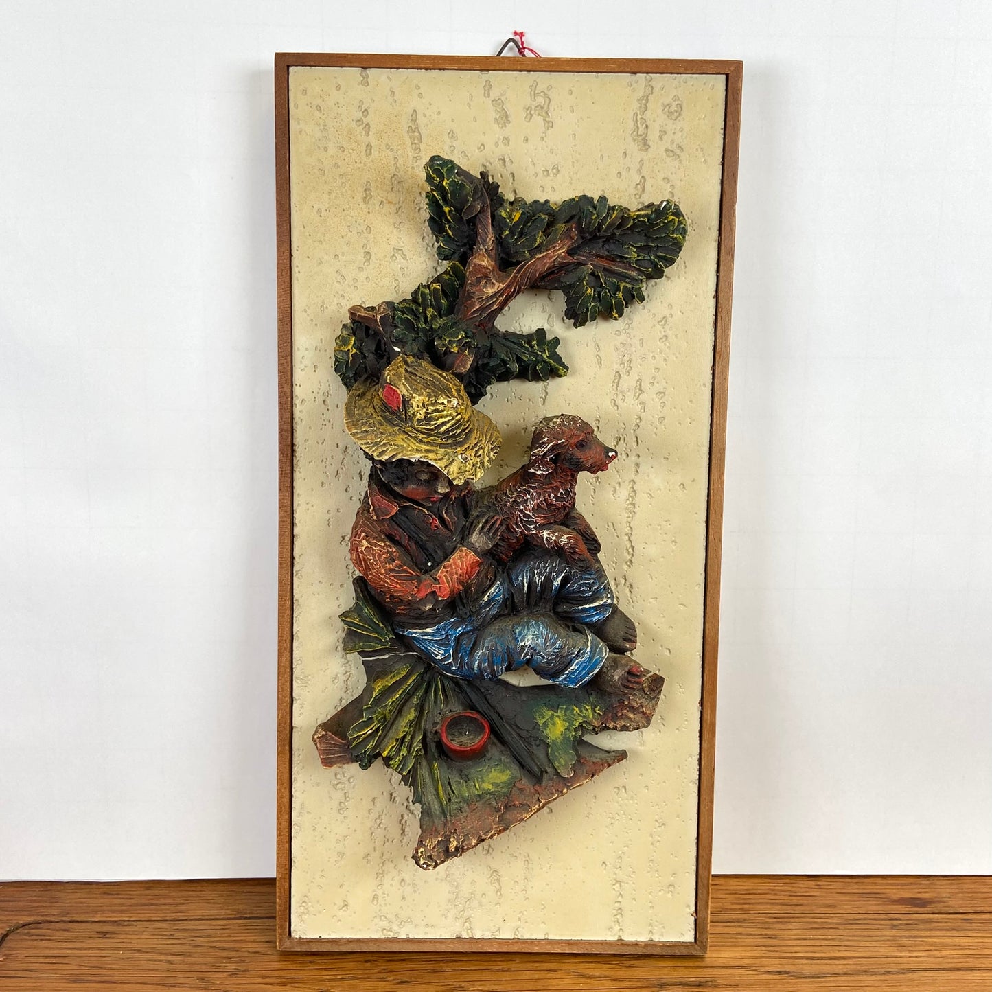 Vintage 3 D schilderij jongen met hond