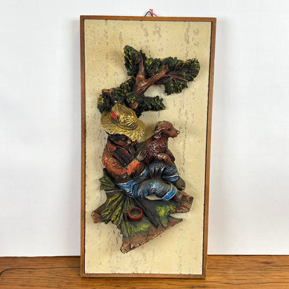 Vintage 3 D schilderij jongen met hond