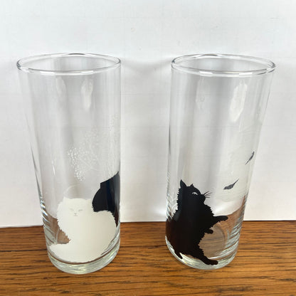 Vintage longdrink glazen kat zwart wit