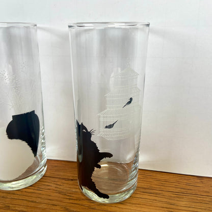 Vintage longdrink glazen kat zwart wit