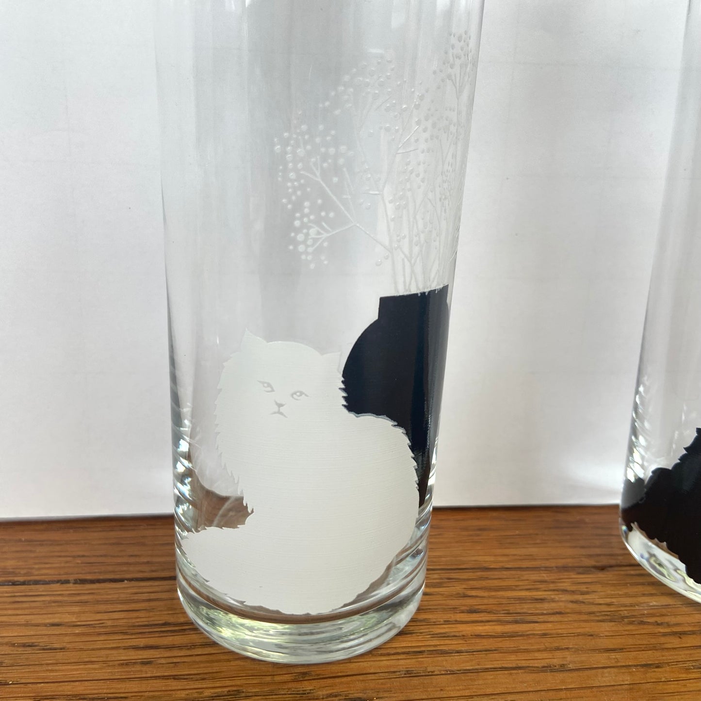 Vintage longdrink glazen kat zwart wit