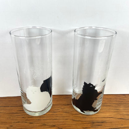 Vintage longdrink glazen kat zwart wit