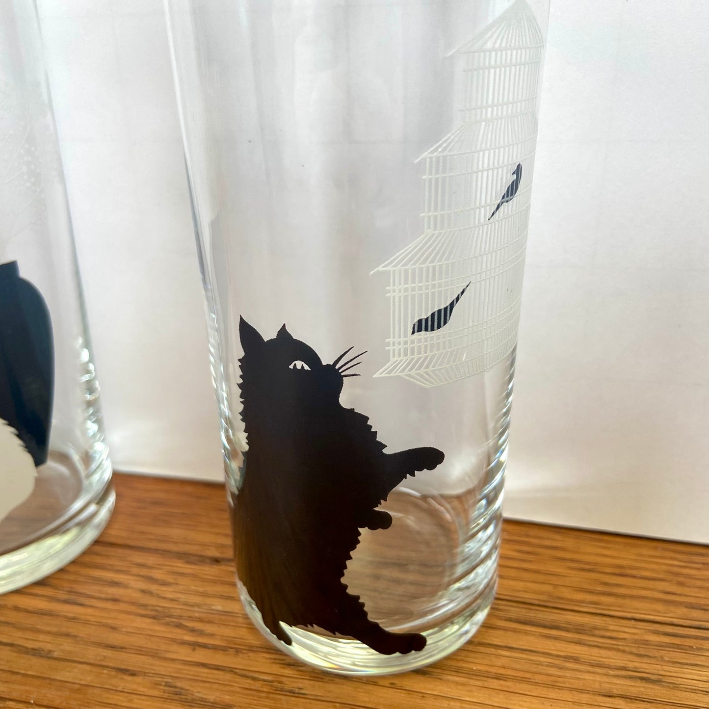 Vintage longdrink glazen kat zwart wit