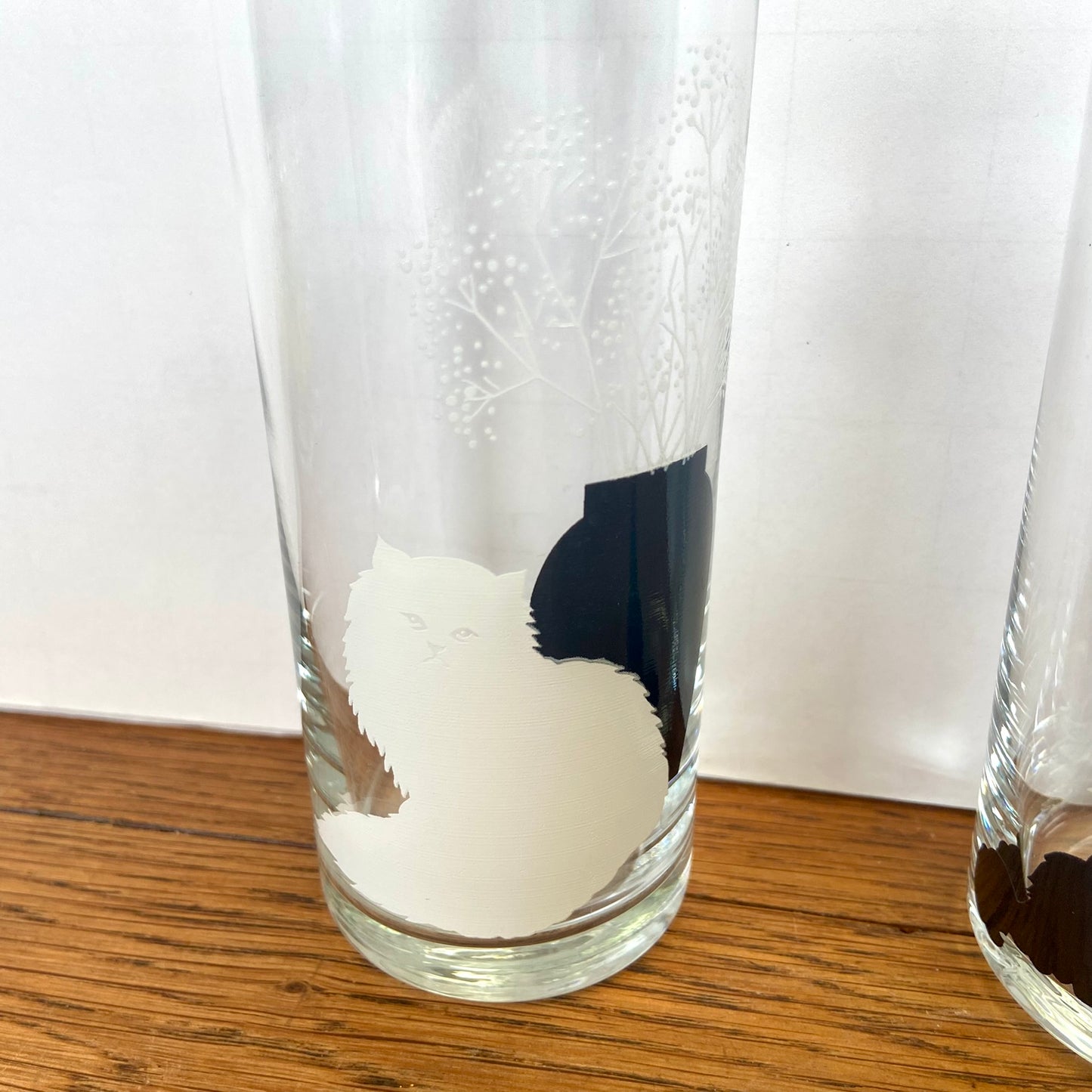 Vintage longdrink glazen kat zwart wit