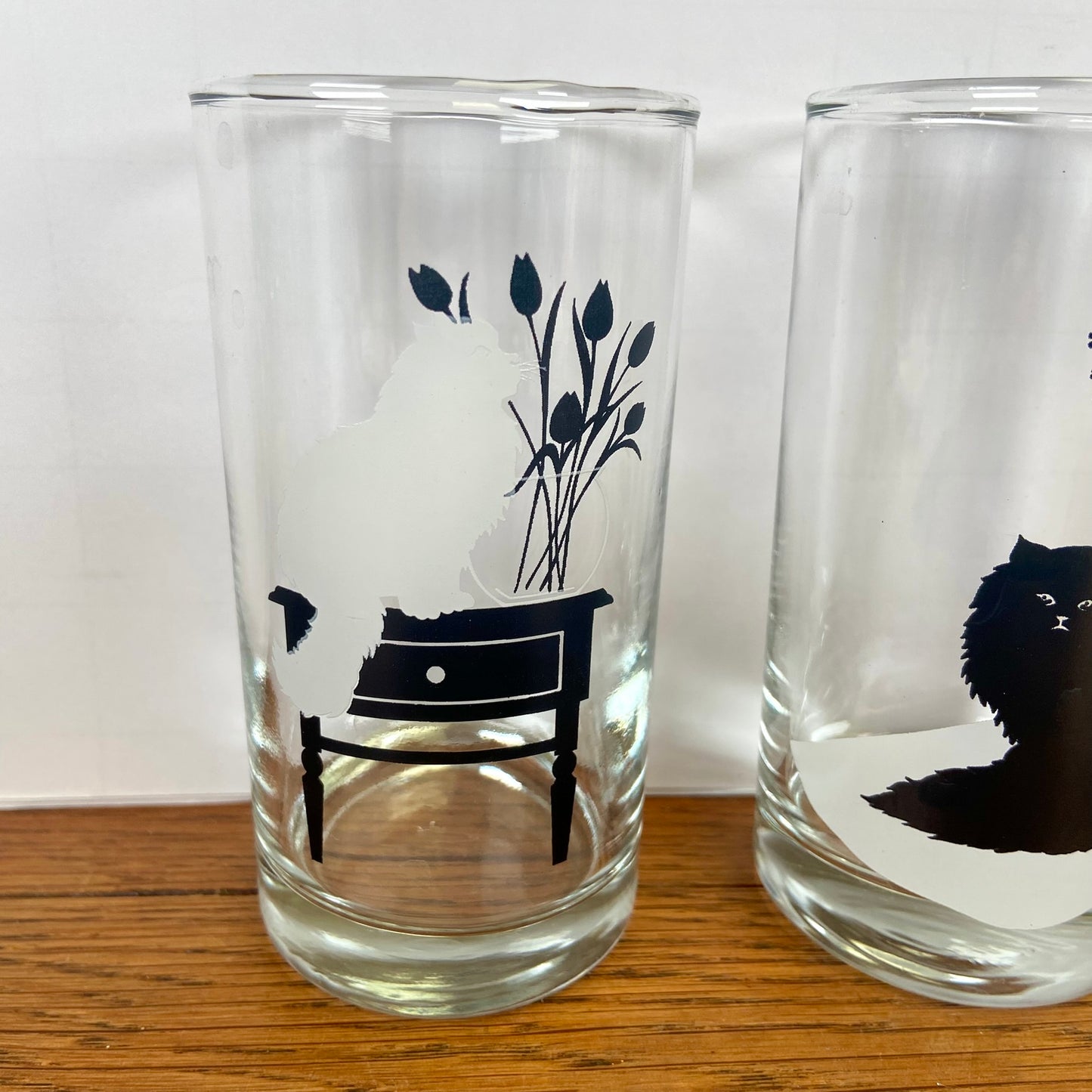 Set van 3 katten glazen zwart wit