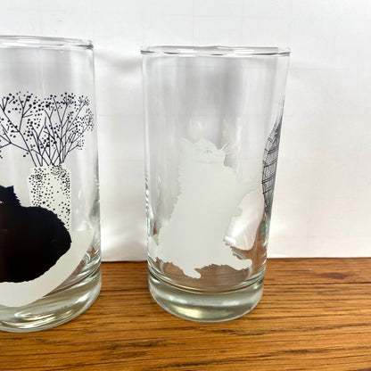 Set van 3 katten glazen zwart wit