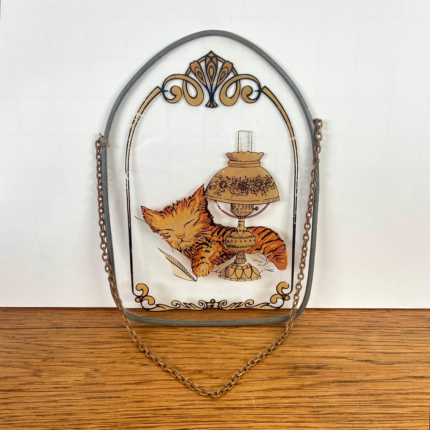 Vintage raamhanger kat met lamp