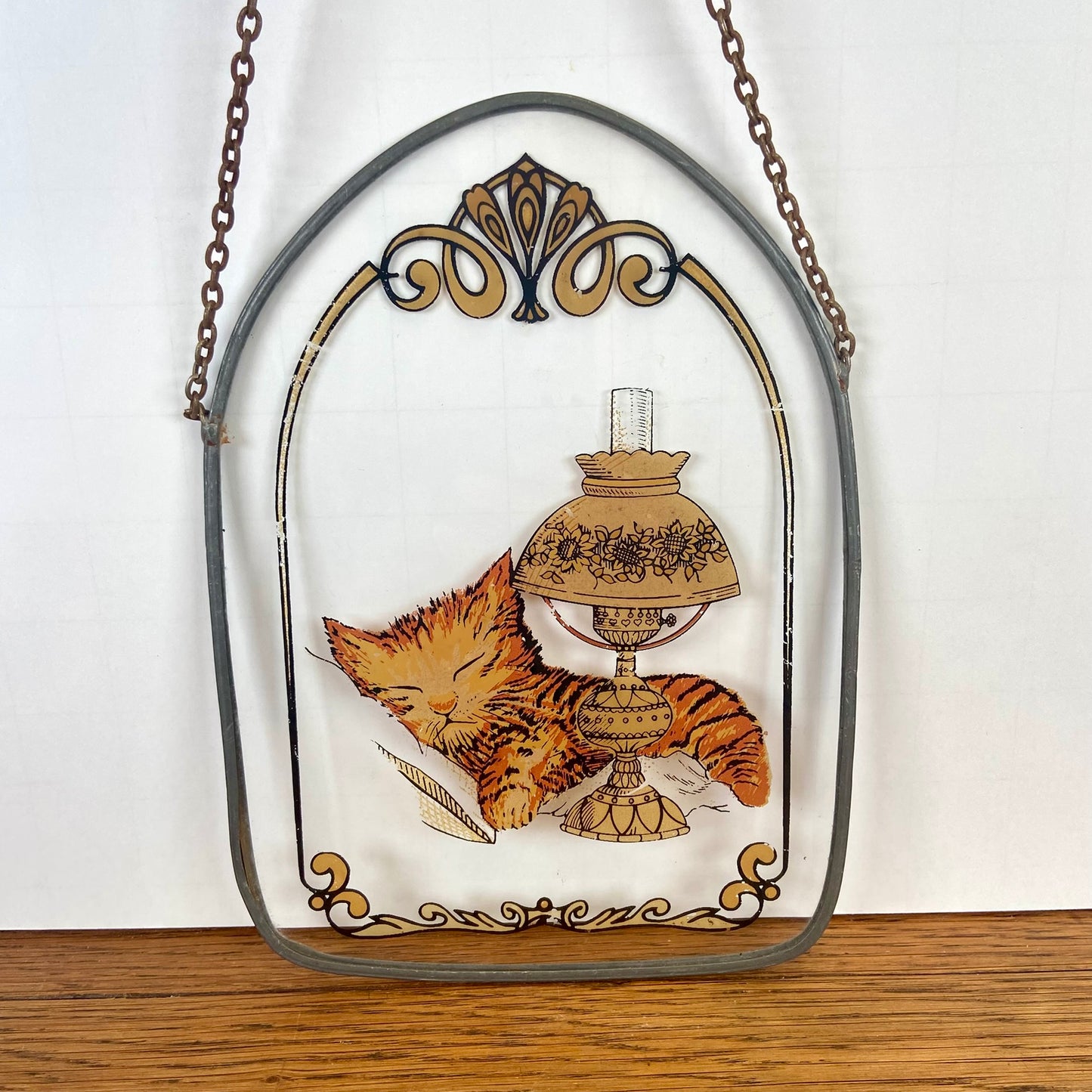 Vintage raamhanger kat met lamp