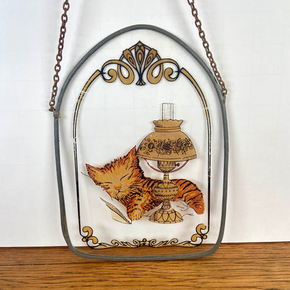 Vintage raamhanger kat met lamp