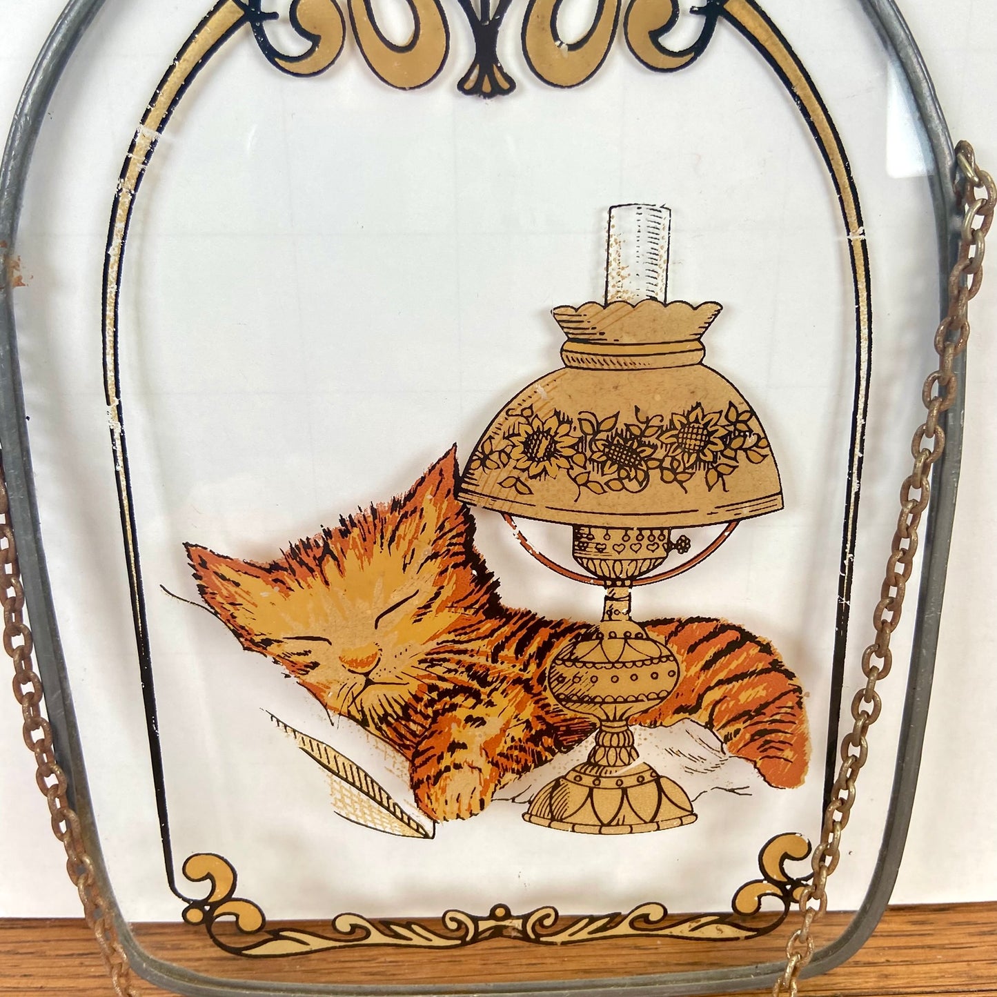 Vintage raamhanger kat met lamp