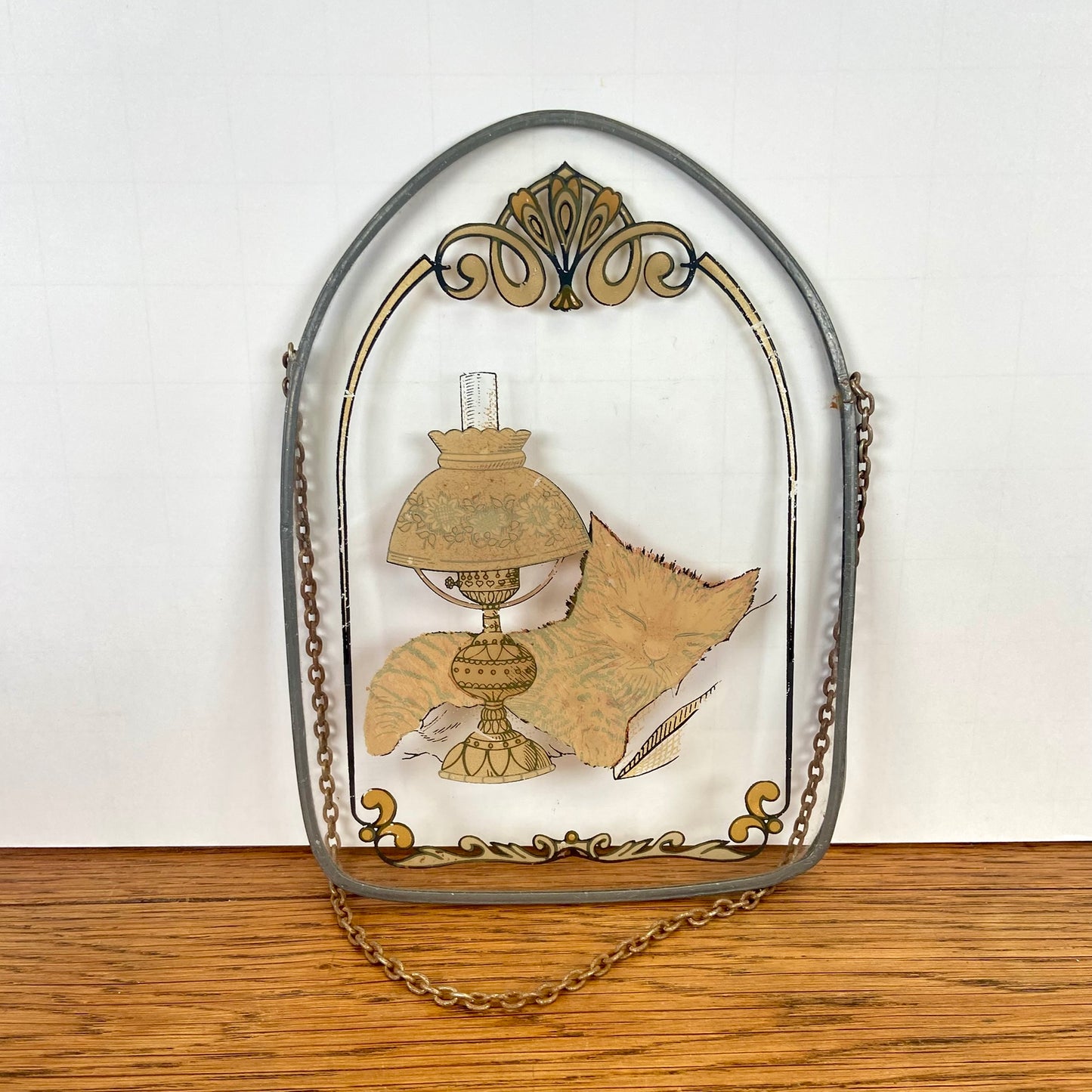 Vintage raamhanger kat met lamp