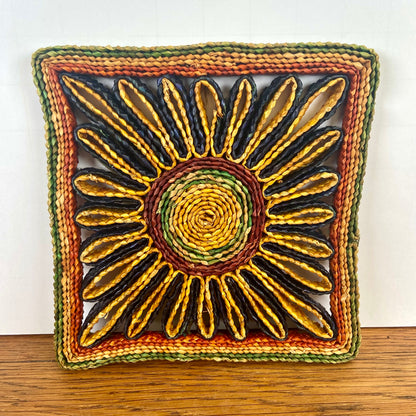 2 vintage vierkante rieten pannen onderzetters