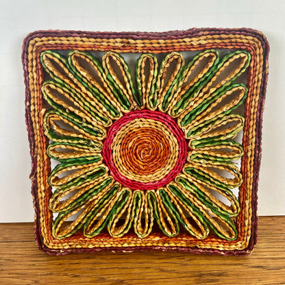 2 vintage vierkante rieten pannen onderzetters