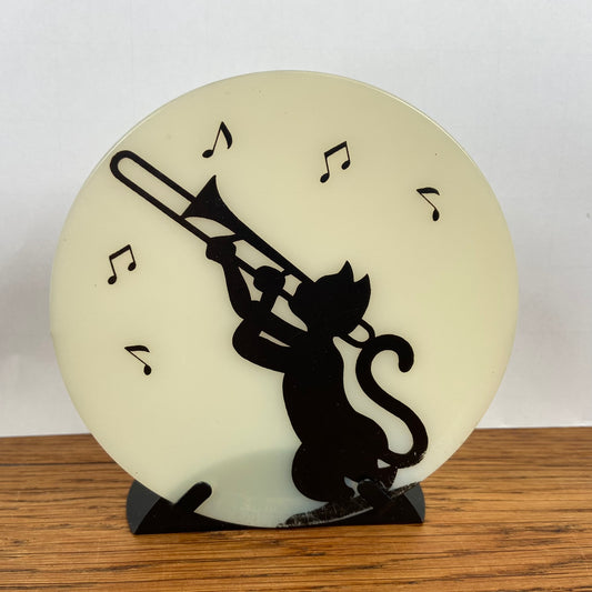 Waxinelicht houder kat met trombone