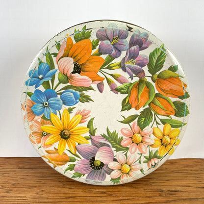 Vintage rond Ark blik bloemen