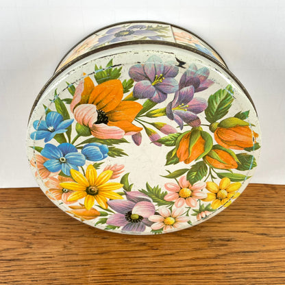 Vintage rond Ark blik bloemen