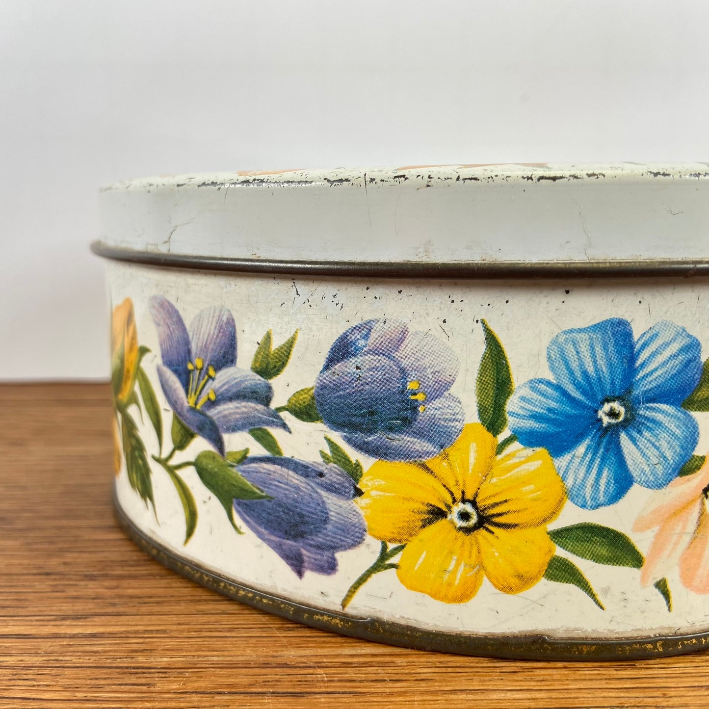 Vintage rond Ark blik bloemen