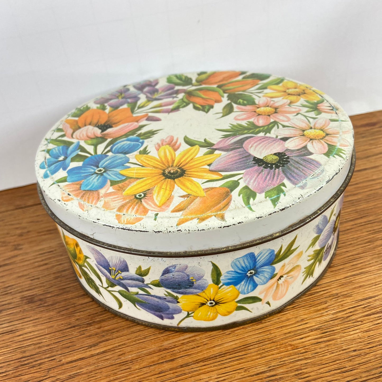 Vintage rond Ark blik bloemen