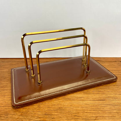 Vintage brievenhouder met leer en messing