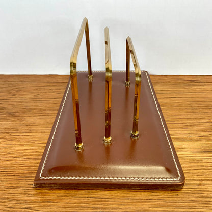Vintage brievenhouder met leer en messing