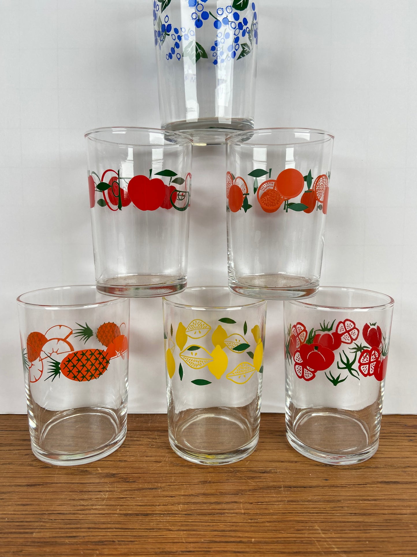 Set van 6 vintage fruitglaasjes