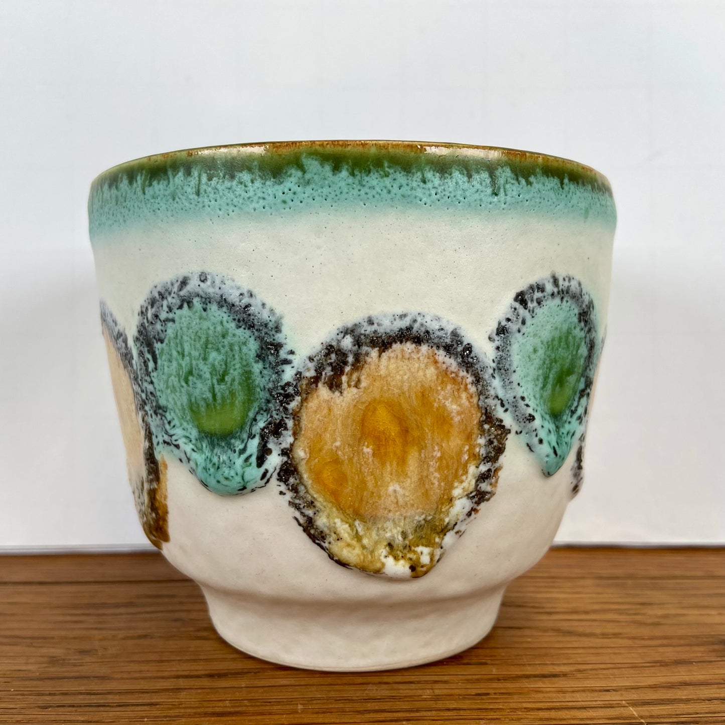 Vintage bloempot aqua-bruin