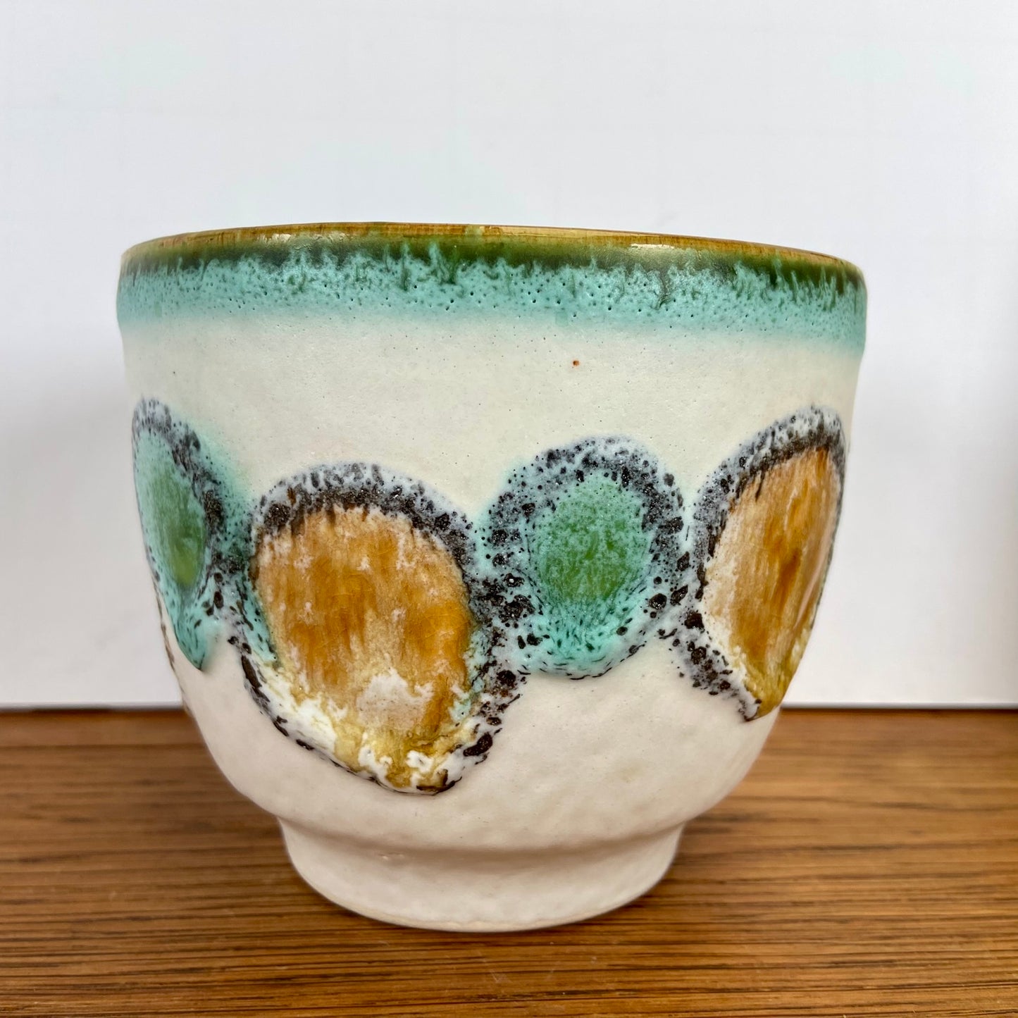 Vintage bloempot aqua-bruin