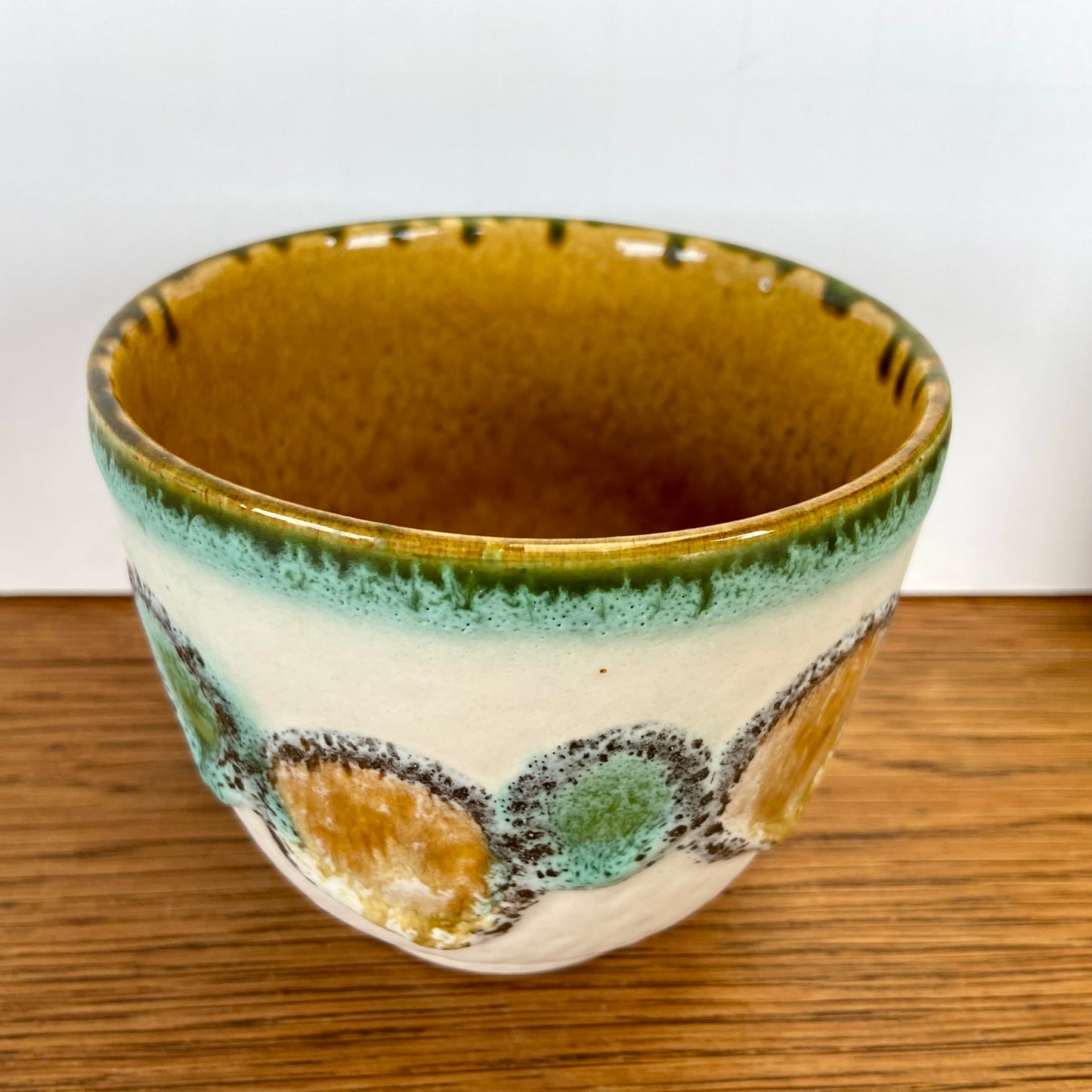 Vintage bloempot aqua-bruin