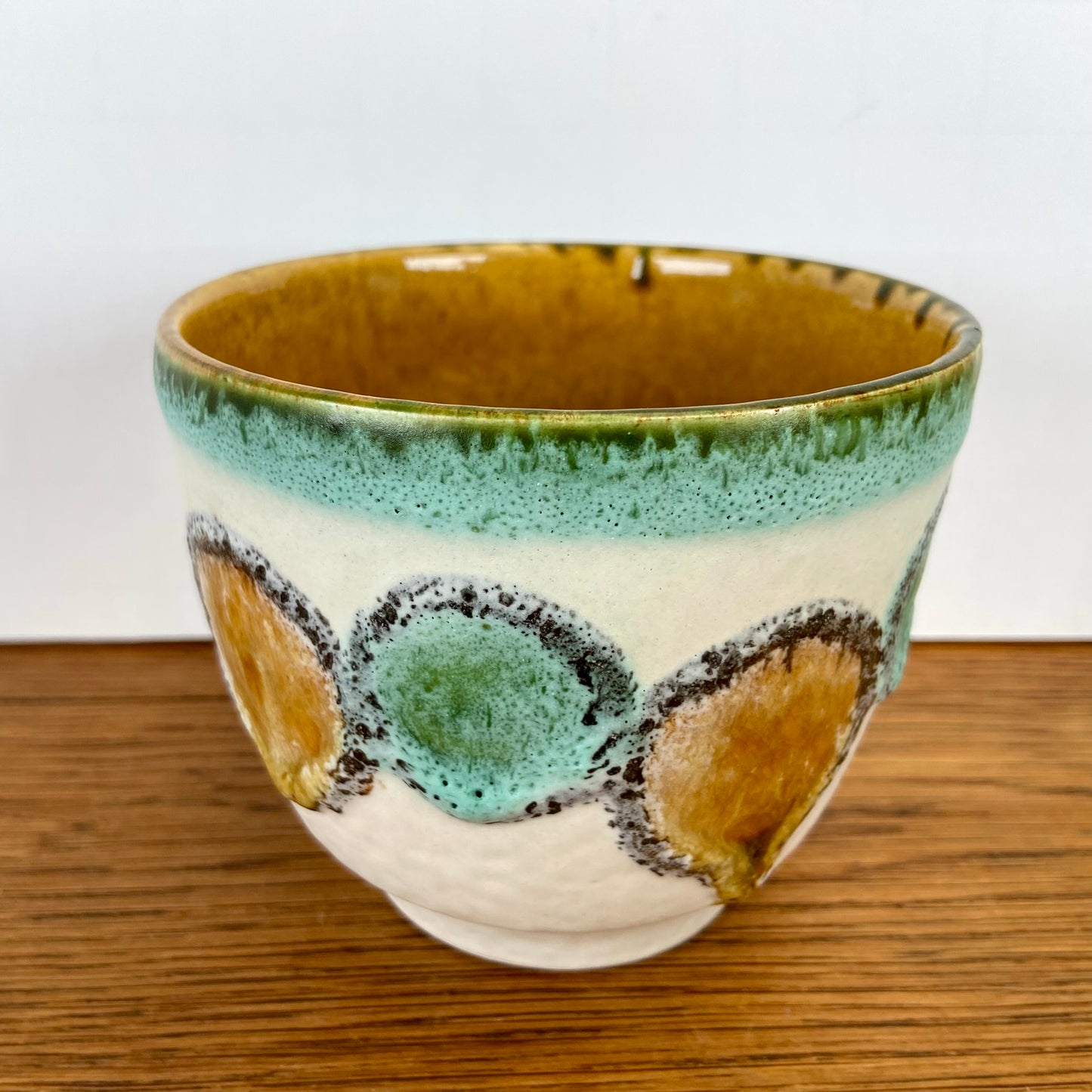 Vintage bloempot aqua-bruin
