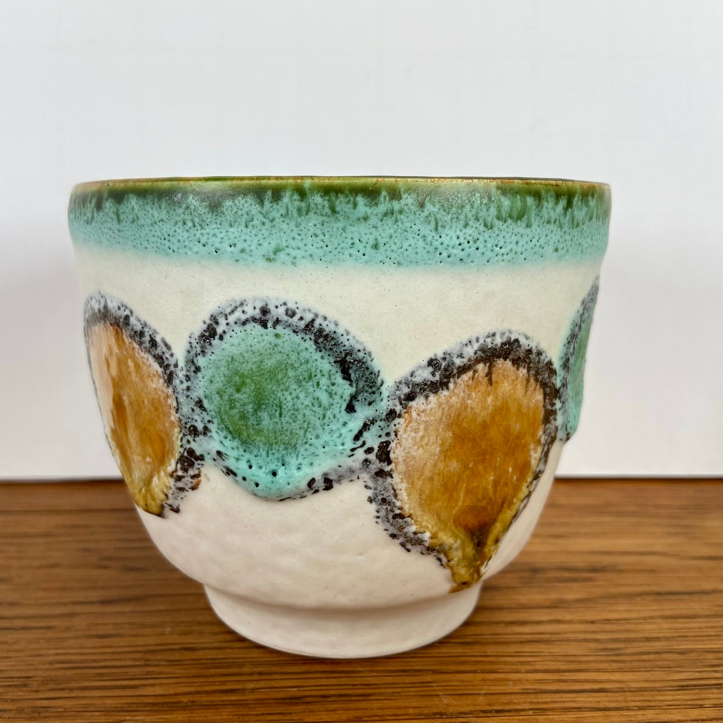 Vintage bloempot aqua-bruin