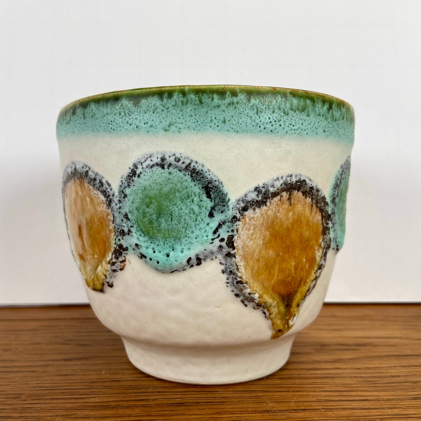 Vintage bloempot aqua-bruin