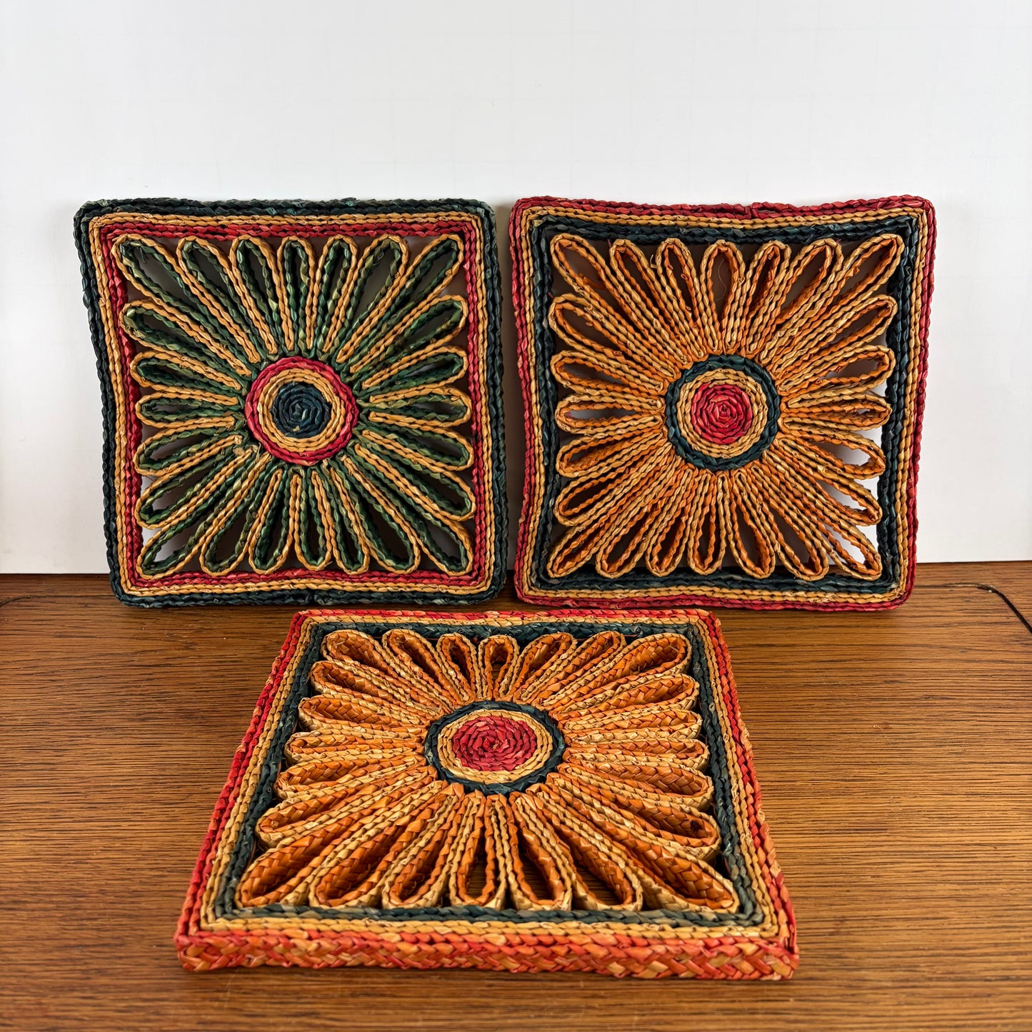 Vintage rieten pannen onderzetters