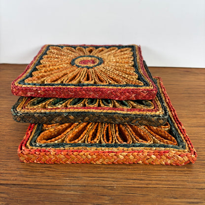 Vintage rieten pannen onderzetters