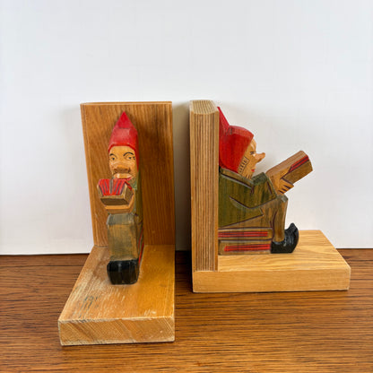Vintage houten boekensteunen kabouters